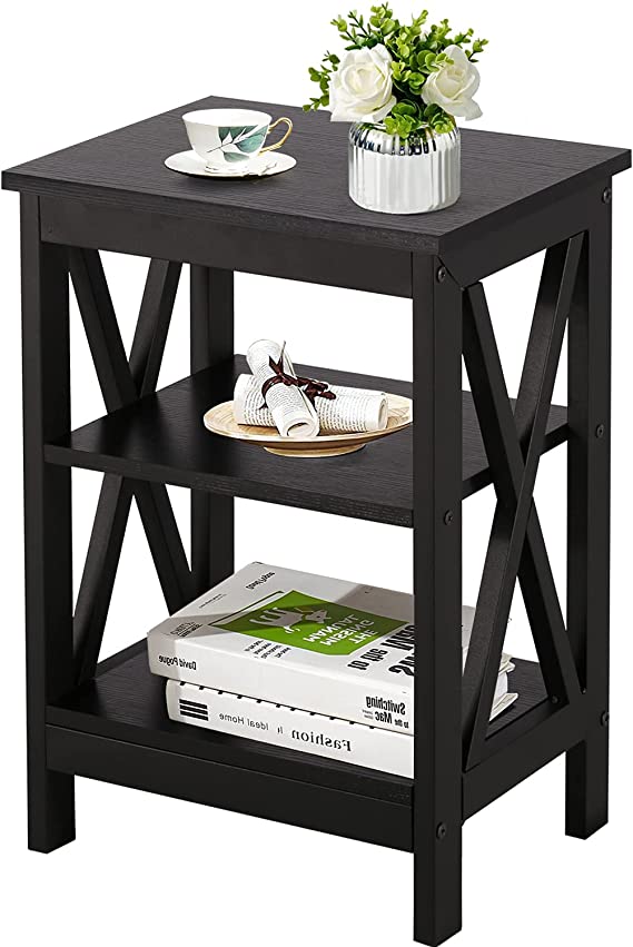 VECELO End Side Table with Storage Shelf Nightstands for Living Room,Bedroom Furniture,Shelves,Black