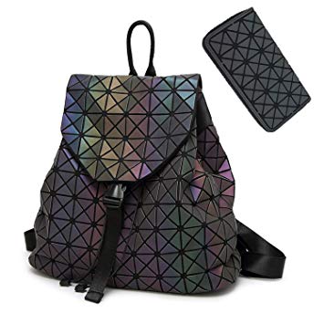 HotOne Geometric Backpack Holographic Reflective Backpacks Fashion Backpack (No.1 Medium Wallet B)