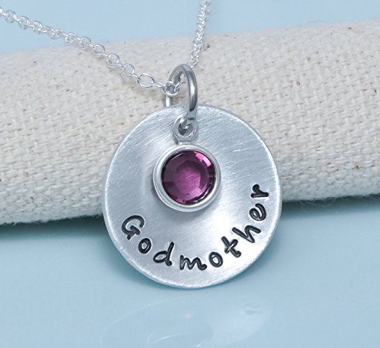 Hand stamped necklace for Godmother - Madrina - personalized necklace, custom necklace with heart charm or birthstones charm.