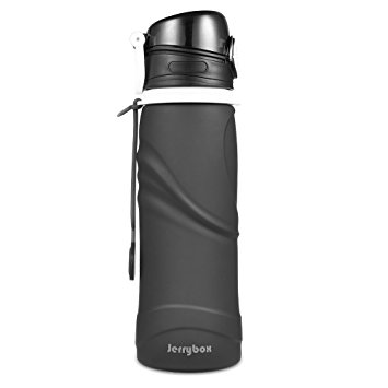 JerryBox Collapsible Water Bottle - 750ml, Silica Gel, Medical Grade, BPA Free, FDA Approved, Leak Proof Silicone Foldable Sports Bottle, for Sport, Outdoor, Travel, Camping, Picnic(26 oz)