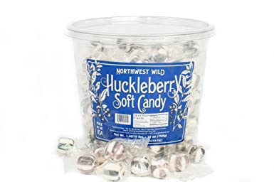 Stewart Candy Old Fashioned Pure Cane Sugar Candy Puff Balls -Made in the USA (Huckleberry Flavor - 27oz Tub)
