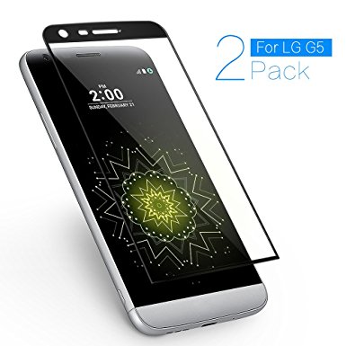 LG G5 Screen Protector, JACNITAD G5 Tempered Glass [2 Pack] Full Coverage 3D Curved High Definition Ultra Clear Film Anti-Bubble Lifetime Replacement Screen Protector for LG G5 (Black)