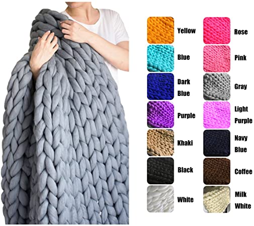 EASTSURE Chunky Knit Blanket Bulky Bed Throw Hand-Made Super Large Chair Mat Rug,Grey,80"x80"