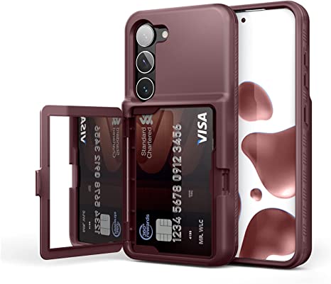 WeLoveCase Samsung Galaxy S23 Case Wallet Case with Credit Card Holder & Hidden Mirror, All-Round Protection Shockproof Phone Cover Designed for Samsung Galaxy S23 5G, 6.1 Inch Burgundy