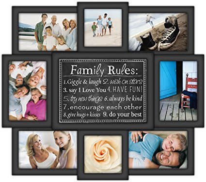 Malden International Designs Family Rules Dimensional Collage Black Picture Frame, 8 Option, 6-4x6 & 2-4x4, Black