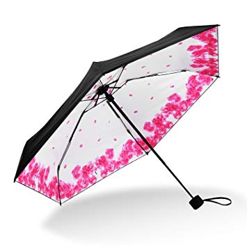 Folding UV Protection mini Travel Compact Umbrella by EXKOKORO, Flower Outdoor Windproof Tiny Umbrella(Inner-White)