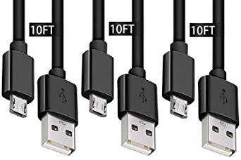 USB to Micro USB Cable Android Charger Cable Fast Charge Black,3 Pack 10FT Long Micro USB Charger Cable Micro USB Charging Cables Cord for Kindle Fire,PS4 Accessories,Samsung Galaxy S7/Tablet,LG Phone