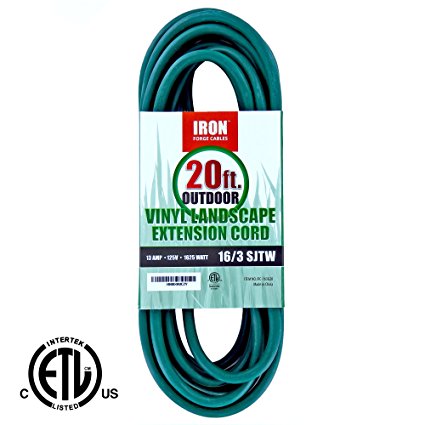 Iron Forge Cable 16/3 SJTW Green Extension Cable with 3 Prong, 20 Feet