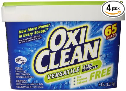 Oxiclean Versatile Stain Remover Free, 65 Loads, 3 Pounds (Pack of 4)