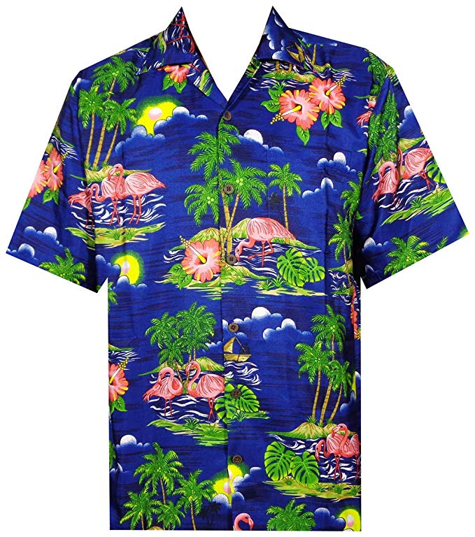 Hawaiian Shirt 37 Mens, Flamingo Leaf Print Beach Aloha Party Casual Mens Shirt