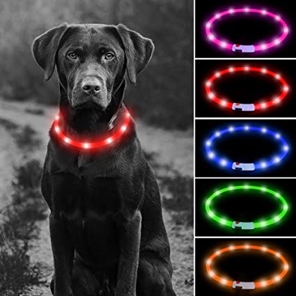 USB Rechargeable LED Dog Collar - Glowing Pet Safety Collar Silicone Cuttable Light Up Dog Collar Lights for Night Dog Walking