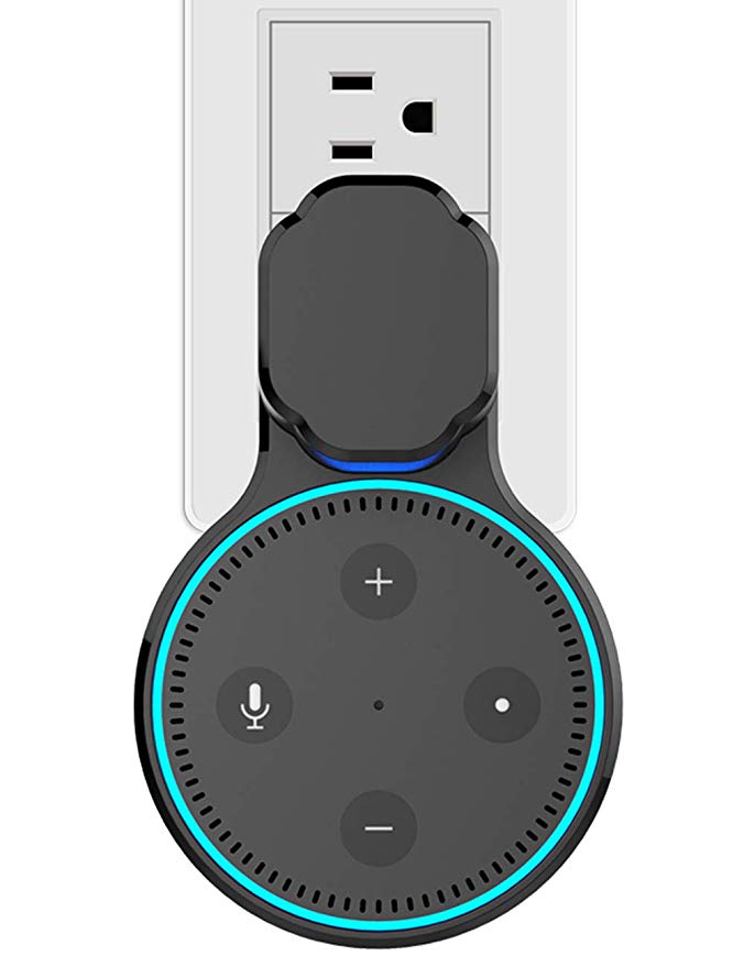 WGOAL New Outlet Wall Mount for Echo Dot (2nd Generation),Wall Mount Stand Hanger Holder Can Hide Both Adapter and Wires,Perfect Echo Dot Accessories for Your Home Smart Speaker (Black)
