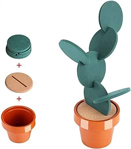 6pcs Posavasos de Cerveza Posavasos de Cactus Posavasos de Tazas Lindas Estera Redonda Antideslizante Resistente al Calor