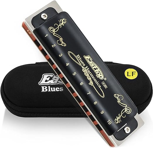 East top 10 Holes Diatonic Blues Harmonica,Harmonicas for Beginners and Professional Players with a Black Case (Key of LOW F)