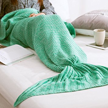 Feiuruhf Mermaid Tail Blanket for Adults Teens, Kids Crochet Snuggle Mermaid, All Seasons Sleeping Blanket (green)
