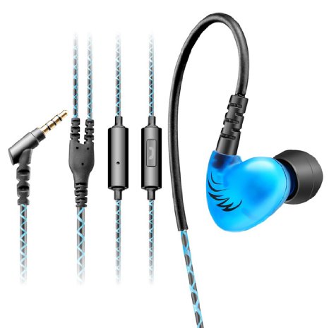 BeatzAudio W1 Lightweight Sports In-Ear Headphones Sweatproof Resistant Memory Wire Earphones Noise Isolating Earbuds Button Control With Microphone Headsets (Blue)