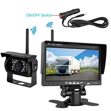 iStrong Backup Camera Wireless Built in and Monitor Kit 12V-24V Rear View Camera Night Vision 7" Display Waterproof for RV/Truck/Trailer/Bus/Camper Wireless transmission distance over 100ft