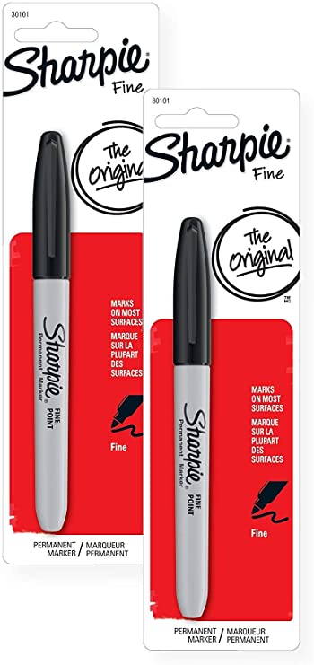 Sharpie 30101 Fine Point Permanent Marker, Marks On Paper and Plastic, Resist Fading and Water, AP Certified, Black Color, Pack of 2