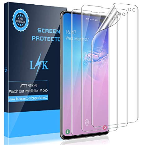 [3 Pack] L K Screen Protector for Samsung Galaxy S10 Plus, [Self Healing] [in-Display Fingerprint] HD Effect Flexible Film, Lifetime Replacement Warranty