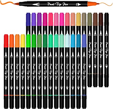 Dual Tip Brush Pens Art Markers, Shuttle Art 30 Colors Dual Tip Calligraphy Pens Fine and Brush Dual Tip Markers Set Perfect for Kids Adult Artist Calligraphy Hand Lettering Journal Doodling Writing