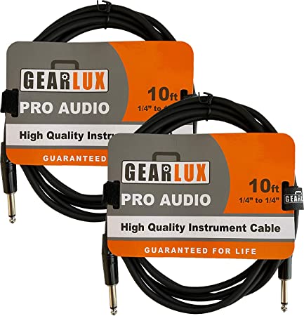 Gearlux Instrument/Guitar Cable, Black, 10 Foot - 2 Pack