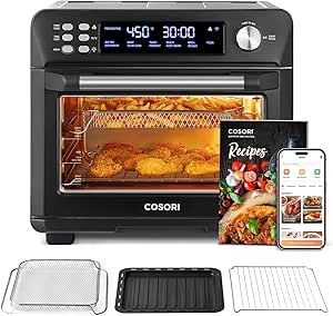 COSORI Air Fryer Toaster Oven Combo, Smart 11-in-1 Airfryer Convection Oven Countertop, Bake, Roast, Reheat, Broil, Dehydrate, 94 Recipes & 3 Accessories, 26QT, Black, Stainless Steel