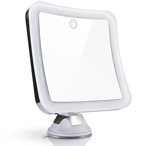 Sanheshun 7X Magnifying Lighted Travel Makeup Mirror, Touch Activated, Locking Suction Mount, Battery Operated, Square