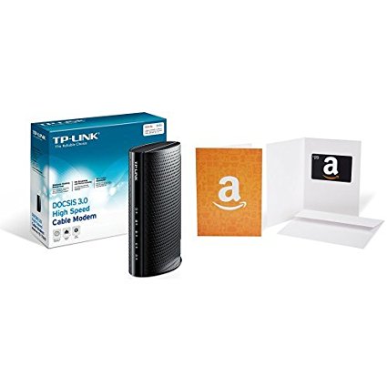 TP-Link DOCSIS 3.0 (16x4) High Speed Cable Modem Certified for Comcast XFINITY and Time Warner Cable (TC-7620)   $20 Amazon Gift Card Bundle