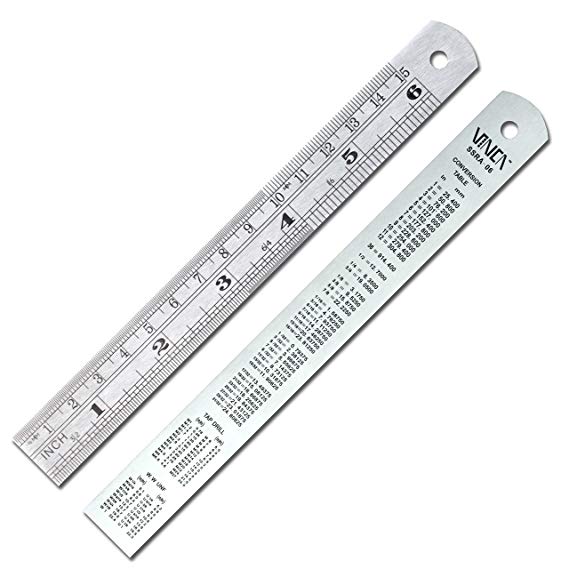 VINCA SSRA-06 Stainless Steel Office Drawing Ruler 0-6 Inch 0-15cm with Conversion Table Measuring Tool