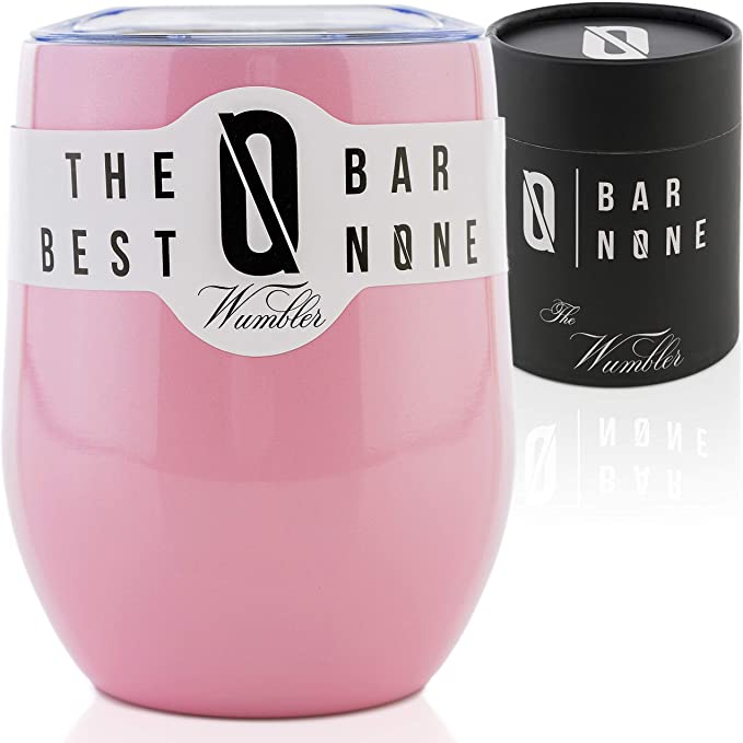 BAR NONE Wumbler | Stainless Steel Wine Tumbler with Lid Insulated Wine Glasses Insulated Wine Tumbler with Lid Wine Tumblers Metal Wine Cups Stemless Wine Tumbler (Parisian Pink, 12 oz.)
