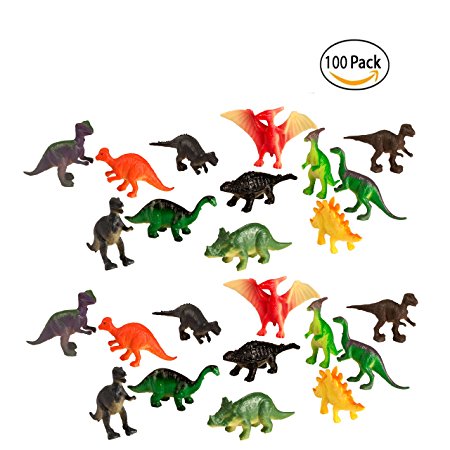 100 Piece Party Pack Mini Dinosaurs - Plastic Mini Educational Dinosaur Animal Toys - Fun Gift Party Giveaway