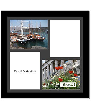 CreativePF [2020bk] Black Picture Frame with 4 Opening Black Mat/White Core Core Collage to Hold 8x10-inch Media,Includes Installed Sawtooth Hangers