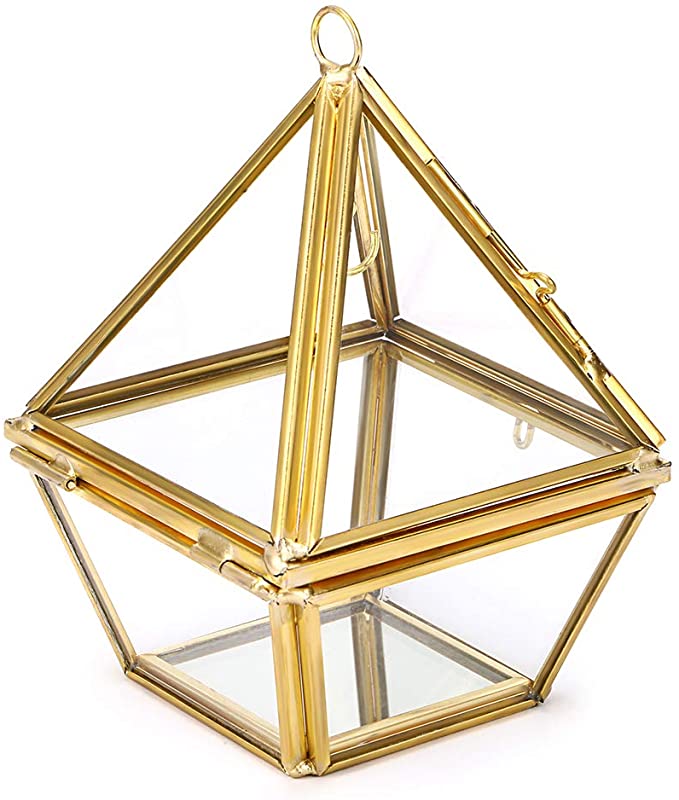 Hipiwe 2-Tier Jewelry Ring Display Holder - Glass Geometric Pyramid Jewelry Ring Organizer Case, Decorative Ring Bearer Gift Box Hanging Prism Ring Stand for Wedding, Proposal, Engagement