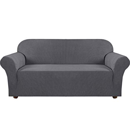 Gray Stretch Sofa Cover 1 Piece Elastic Furniture Protector Couch Cover for 4 Seater Cushion Slip Cover Slip-Resistant Jacquard Couch Cover (Oversize Sofa, Charcoal Gray)
