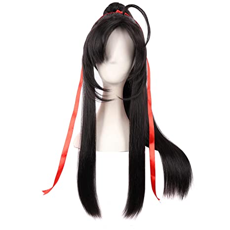 MapofBeauty Cosplay Wig Oblique Bangs Long Gripper Ponytail Ancient Style Hair (Black)