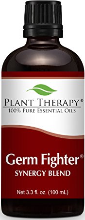 Plant Therapy Germ Fighter Synergy Essential Oil Blend. 100% Pure, Undiluted, Therapeutic Grade. Blend of: Lemon, Clove Bud, Cinnamon Cassia, Eucalyptus, and Rosemary. 100 mL (3.3 Ounce).