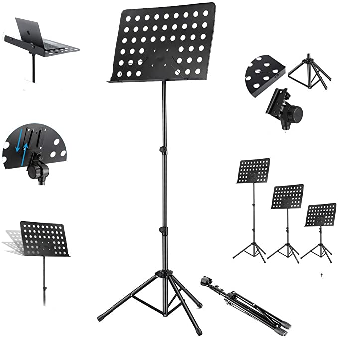 Kadence Music Stand, Height & Angle Adjustable Orchestral Stand Conductor Sheet Stand and Music Sheet Clip Holder, Notation Stand (NK09)