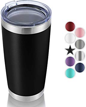 DOMICARE 20oz Stainless Steel Tumbler with Lid, Double Wall Vacuum Insulated Travel Mug, Durable Powder Coated Insulated Coffee Cup, 1 Pack, Black