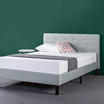 Zinus FDPB-LG-Q Upholstered Diamond Stitched Platform Bed in Sage Grey, Queen