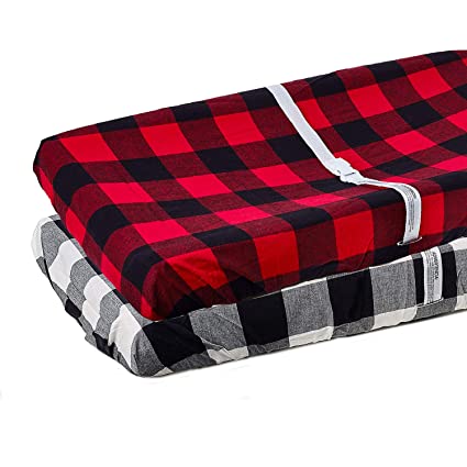 Org Store Premium Buffalo Check Changing Pad Cover Set | 100% Cotton Universal Plaid Changing Table Pad Cover 2-Pack