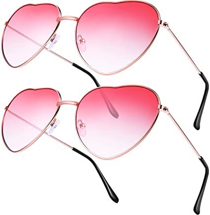 Boao 2 Pairs Hippy Specs Glasses Heart Shaped Sunglasses for Hippie Fancy Dress Accessory, Rose Gold Frame