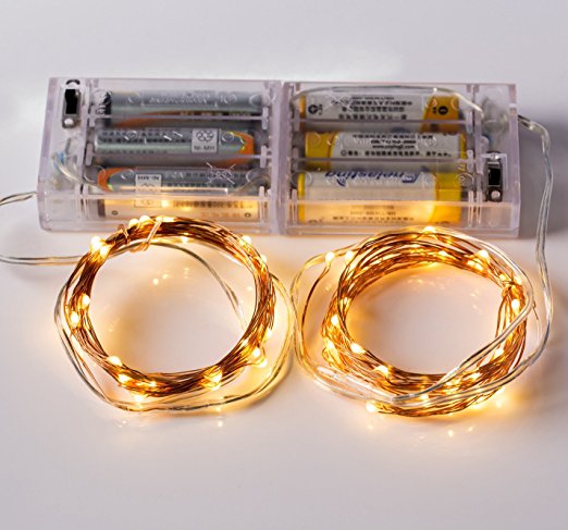 Set of 2pcs 10ft 30 LEDs Fairy LED Copper Wire String Lights - Starry Lights with Battery Box-Warm White, 3AA Battery Operated (not included)