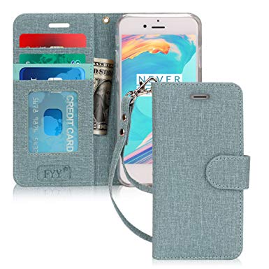 FYY Case for iPhone 7 Plus,[Kickstand Feature] Flip Folio Canvas Wallet Case with ID and Credit Card Pockets for Apple iPhone 8/7 Plus (5.5") Green