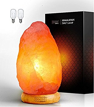 Large Hand Carved Himalayan Salt Lamp - Natural Pink Salt Lamp with Wooden Base - Best Mothers Day Gift Box, Brightness Dimmer Control, 3 Bulbs, 8-11 lbs
