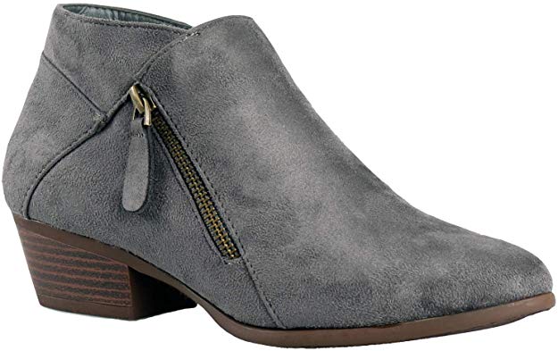 Women's Low Heel Ankle Bootie Western Pull on Zip Up Casual Boots