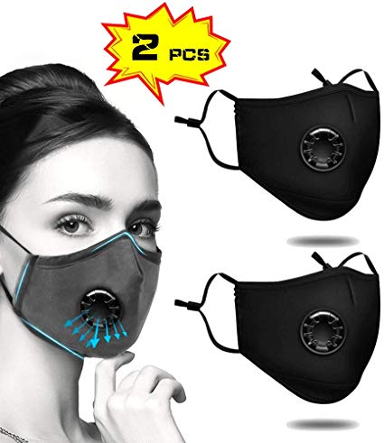 Anti PM2.5 Breathing Face Mask Cotton Haze Valve Anti-dust Mouth Healthy Mask Activated Carbon Filter Respirator Mouth-Muffle Dust Mask Washable and Reusable 2 Black
