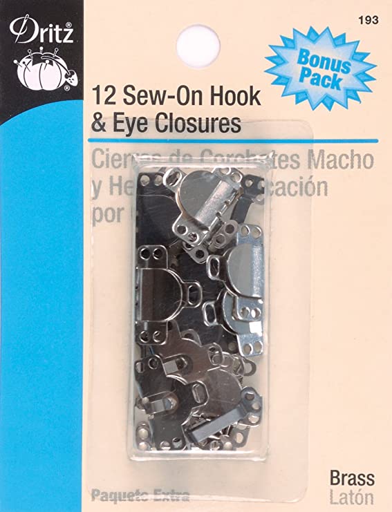 Dritz 193 Sew On Hook & Eye Closures, Brass 12-Count