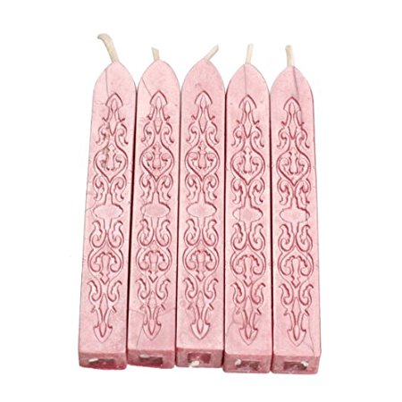 Classic Cord Wick Vintage Sealing Wax Stamp Stick Initial Letter Wedding, Pack of 5, Pink