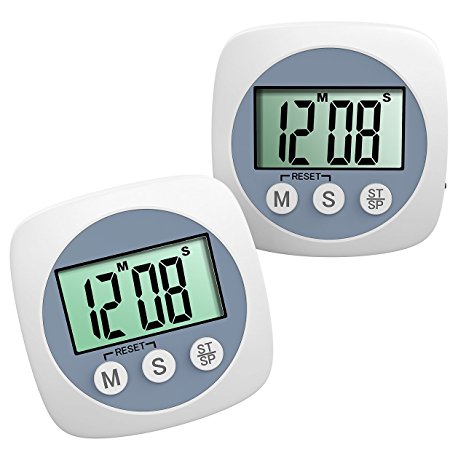 [2pcs with Battery] Magnetic Timer, Topelek Digital Timer for Kitchen with Larger LCD Display and Loud Alarm and Countdown Function, Retractable Stand and Stronger Magnetic Backing