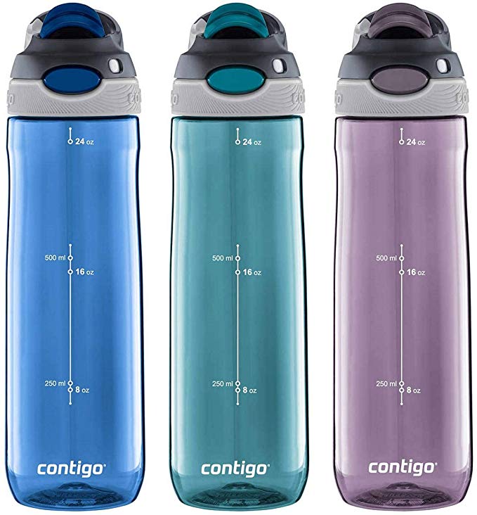 Contigo AUTOSPOUT Chug Leak-Proof Water Bottles 24oz, 3 Pack (Blue, Turquoise, Purple)